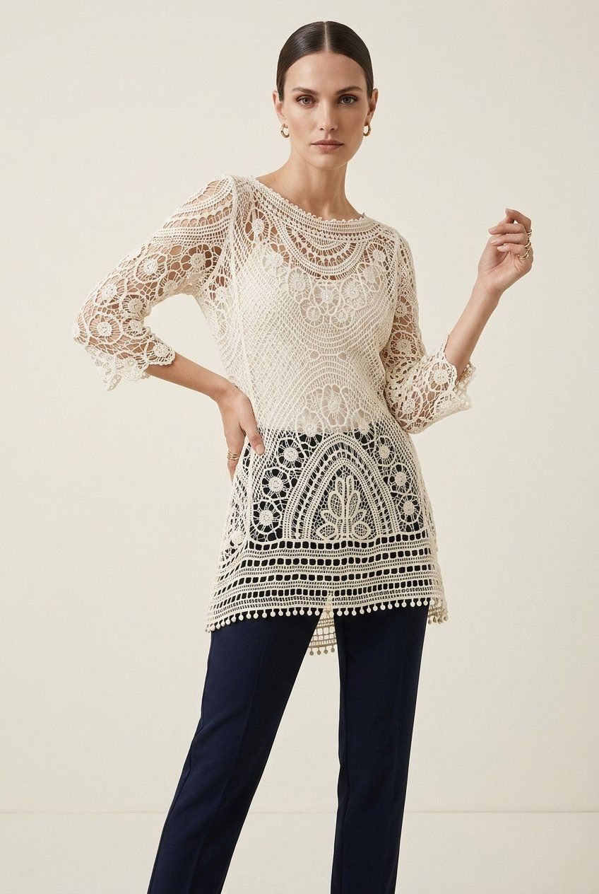 Tuniken: Tunique Crochet Écru Franges T. M – Gebraucht aus Fribourg von re-fine