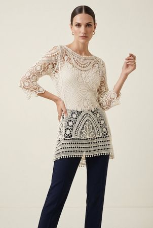 Tunique Crochet Écru Franges T. M