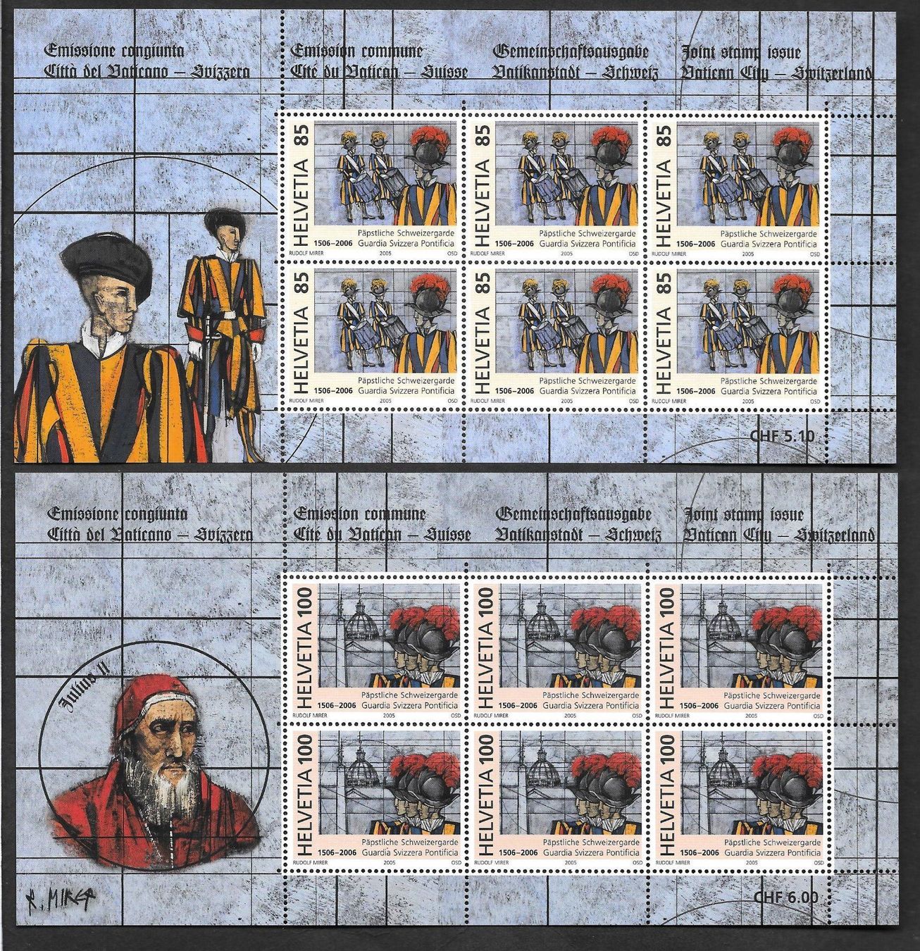 Tutti i francobolli: Kleinbogen Serie 1183 - 1184 Schweizergarde ** 22.11.2005 – Nuovo (secondo la descrizione) da Olten venduto da clotaldi