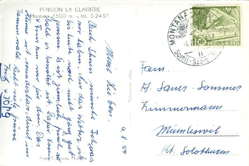 Ansichtskarten: Montana - Pension La Clairière + 1959 – Gebraucht aus Emmenbrücke von teestube 1