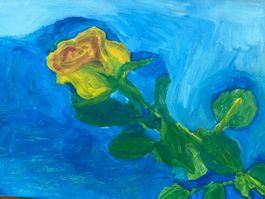 Acrylbild gelbe Rose auf blauem Grund von Hobbykünstler