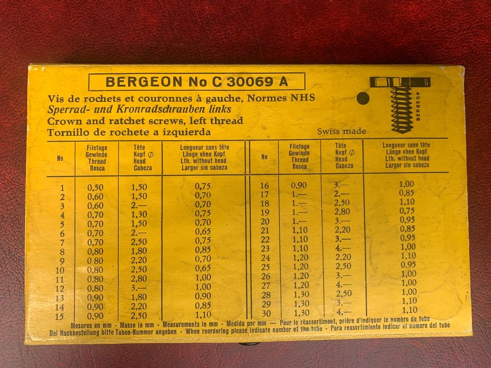 BERGEON- Assortiment No C 30069 A-Vis de rochets & couronnes (D ...