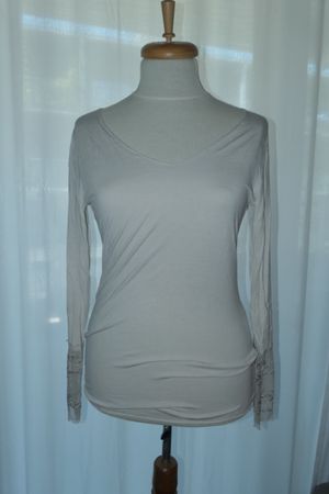 Damen Shirt Langarm Spitze weiss One Size neuwertig