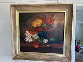 Ölgemälde Blumenstillleben mit Rahmen antik von Kobchai