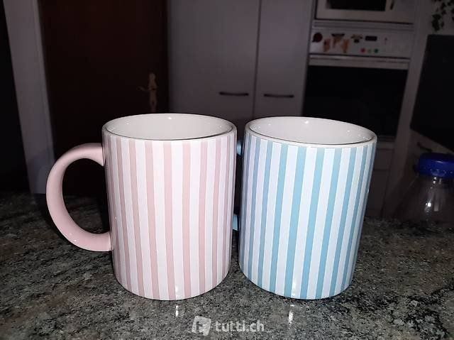 Tazze: ER UND SIE KAFFEE BECHER GESTREIFT ROSA BLAU – Nuovo (secondo la descrizione) da spreitenbach venduto da lumbalplatte 3