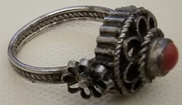 Antik filigran Silber Damen Ring Koralle Stein Handarbeit