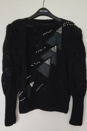 Strickpullover Schwarz Gr. M mit Perlenstickerei