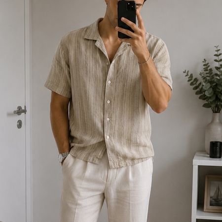 Herren Kurzarmhemd beige Grösse M, sehr guter Zustand