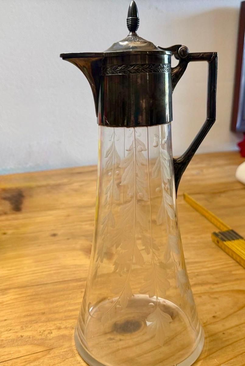Caraffe: Jugendstil Glaskaraffe Kristall / Versilbert Vintage – Usato da Lamone venduto da Birth-Gramm-Antiques 3