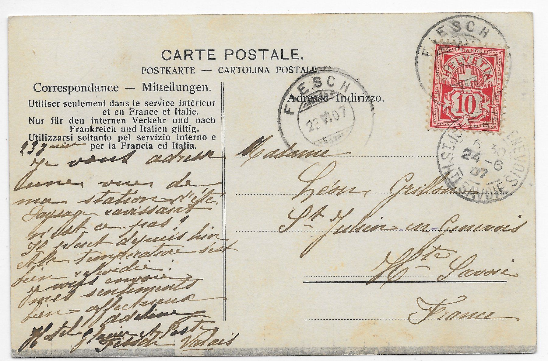 Cartoline postali: Ansicht von Fiesch – Usato da Hefenhofen venduto da Richsalz 1