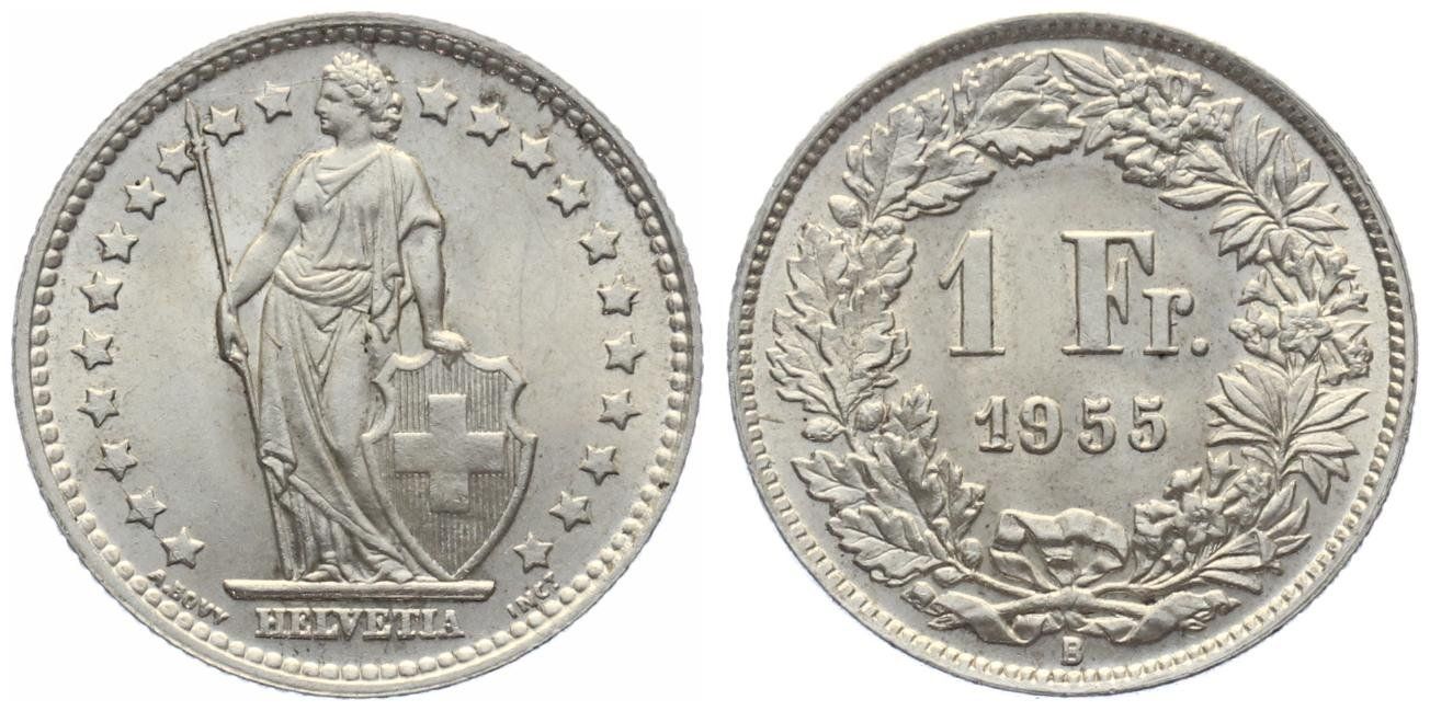 Alle Münzen: 1 Fr 1955 B ----------- PRACHTSTÜCK – Neu (gemäss Beschreibung) aus Knutwil von muenzen-oli 2
