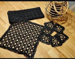 Gehäkelte Tischsets, schwarz, neu 8-teilig