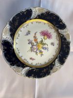 Antike Porzellan Kuchenplatte mit Blumenmuster und Goldrand