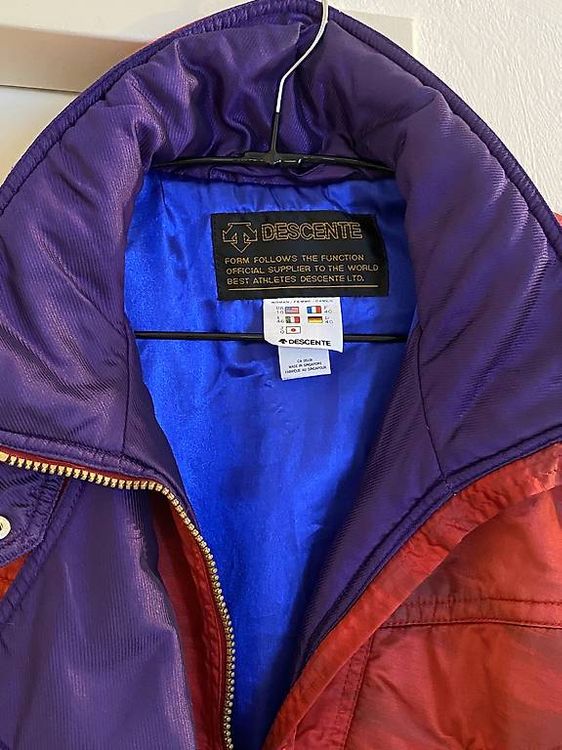 Combinaison De Ski Vintage Descente - Rouge Et Bleu, Taille M, Années 90 - Style Bavoir Avec Capuche