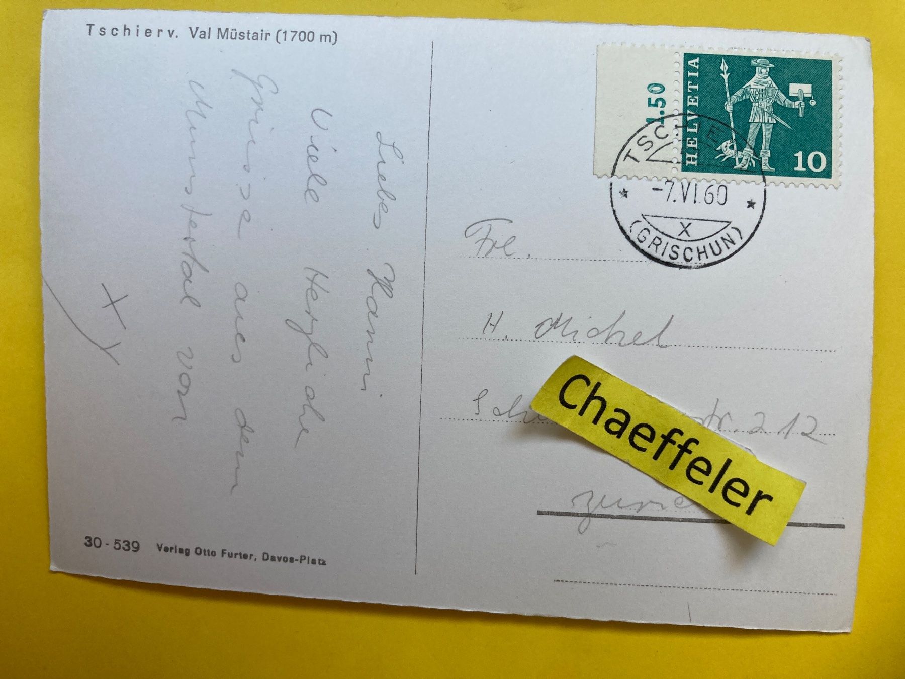 Cartes postales: 1960 Tschierv. Val Münstair – D'occasion à Zürich par Chaeffeler 1