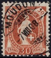 MOUDON Vollstempel auf guter 30 Rp. Stehende Helvetia
