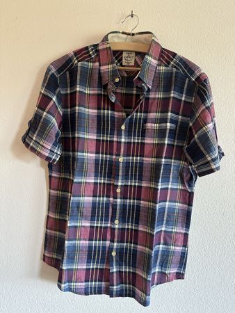 ESPRIT Herren Kurzarmhemd Gr. M – Leinen/Baumwolle – kariert