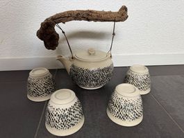 Kunsthandwerk Keramik einzigartige Tee Kanne Griff Weinrebe