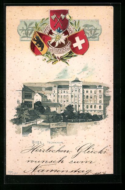 Ansichtskarten: Präge-Lithographie Biel, Blick zum Tech – Gebraucht aus Berlin von bartko-reher