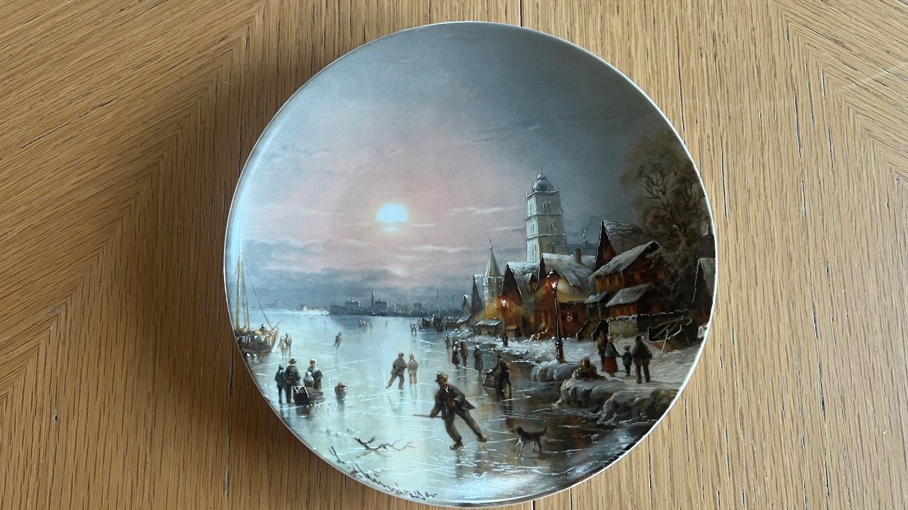 Fürstenberg Piatti: Sammelteller "Eisläufer in der Abendsone" von Muninger 1987 – Usato da Schübelbach venduto da Dolly990_2