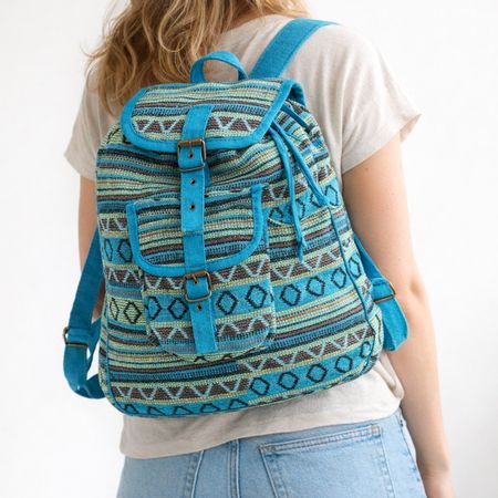 Rucksack Tasche Beutel Baumwolle Indien Blau Türkis