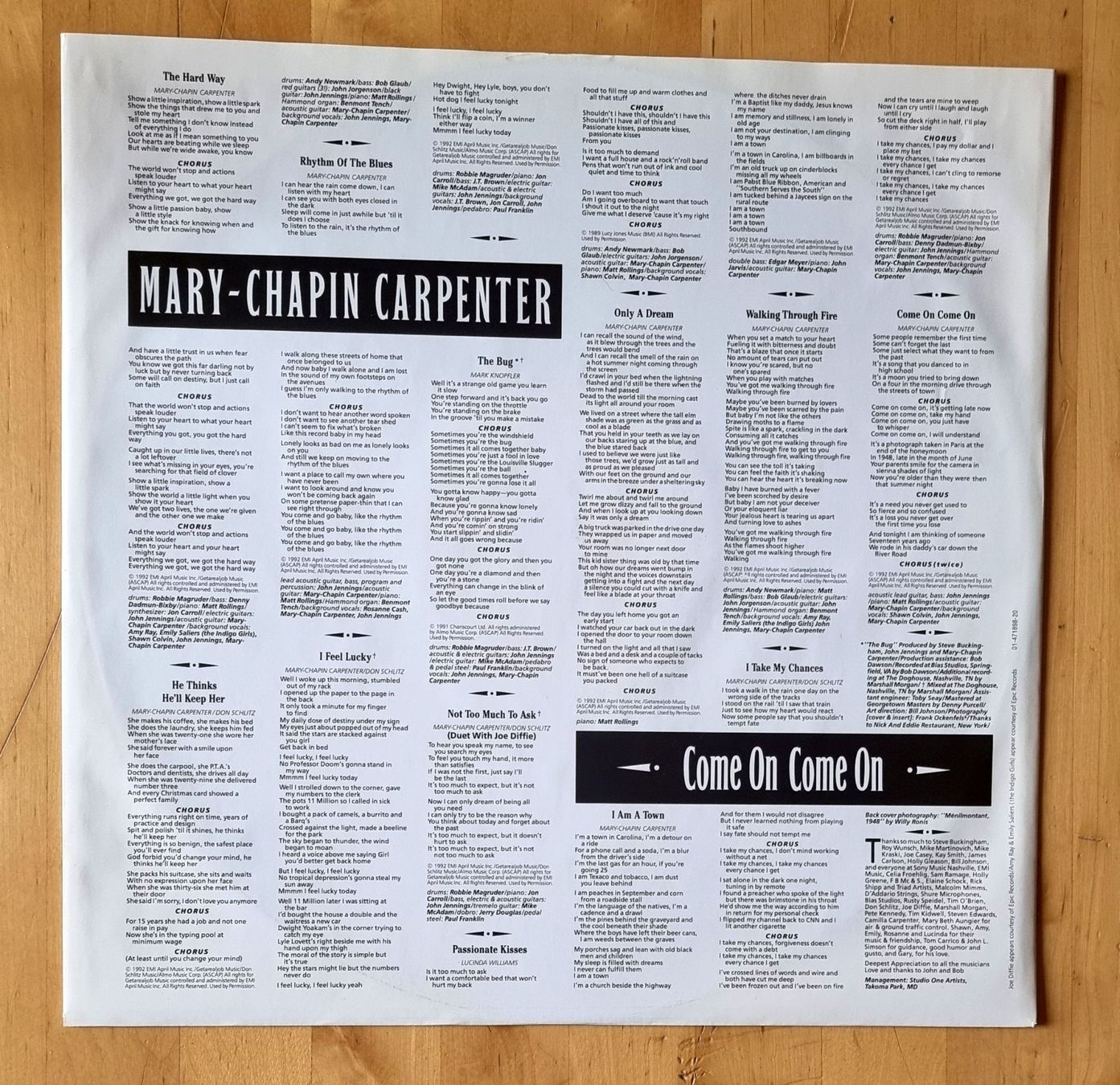 Dischi in vinile: LP Mary Chapin Carpenter "Come On Come On" (US/NL 1992) mint – Nuovo e nell'imballaggio originale da Luzern venduto da Frizzz 3