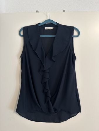 PARAPHRASE Sleeveless Ruffle Blouse Size M Dark Blue 💙