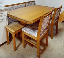 Echt Holz Eckbank Esstisch Set mit 3 Stühlen 1 Hocke r