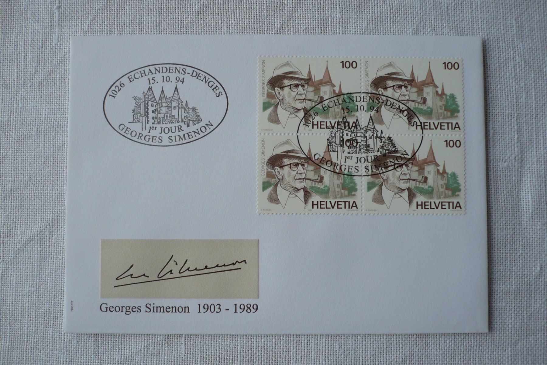 Tous les timbres: 1994 FDC G. Simenon 4er-Block SBK 871 – D'occasion à Zürich par saltandpepper008