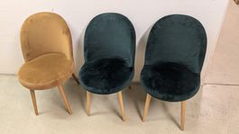 3er-Set Stühle aus Samt in Entenblau und Senfgelb