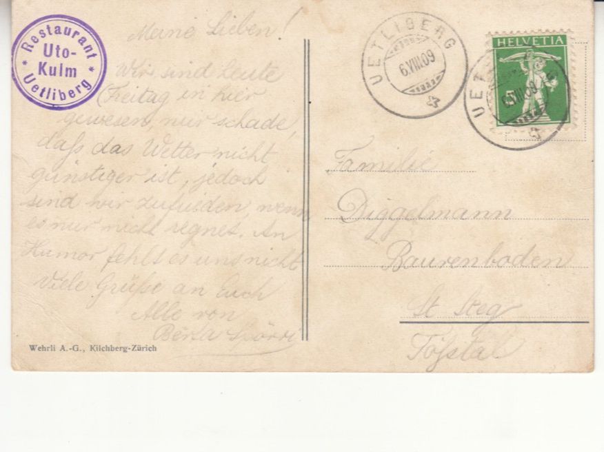 Cartoline postali: Uetliberg 1909 – Usato da Bürglen TG venduto da StampGraf 1
