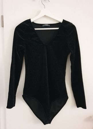 Langarmbody schwarz Glitzer Silvester Weihnachten NEU S/3