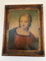 Madonna Bildnis Druck in altem Holzrahmen gebrauchter Zustan
