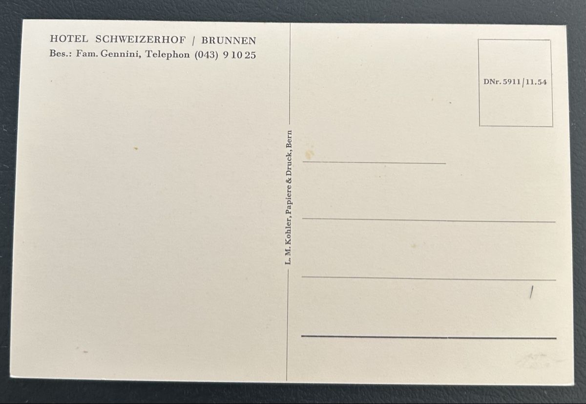 Cartes postales: Brunnen Hotel Schweizerhof  – D'occasion à Horw par Tellbub 1