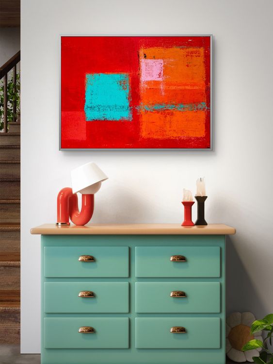 Tableau unique abstrait et moderne rouge , 80x60 (Neuf avec emballage d ...