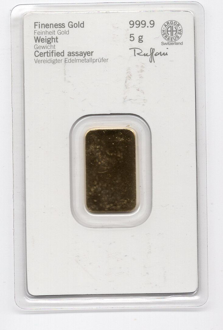 Edelmetalle: (871) Goldbarren, 5 g, Heraeus, stgl – Gebraucht aus Rüthi (Rheintal) von erdnuessli1 1