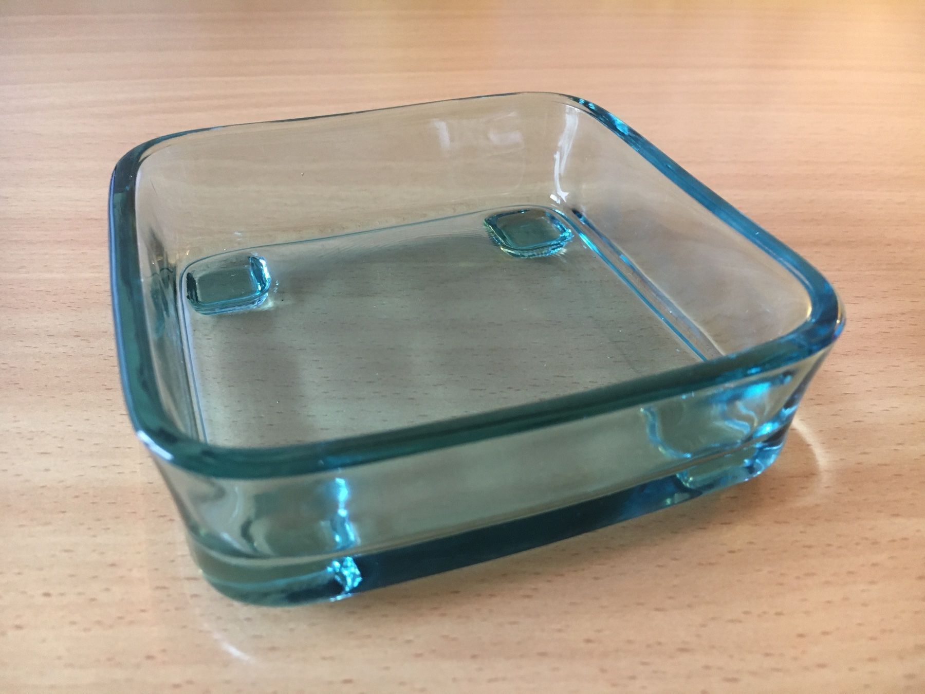 Aschenbecher: Aschenbecher, Glas, türkis, quadratisch – Gebraucht aus Luzern von Jiggy_8898