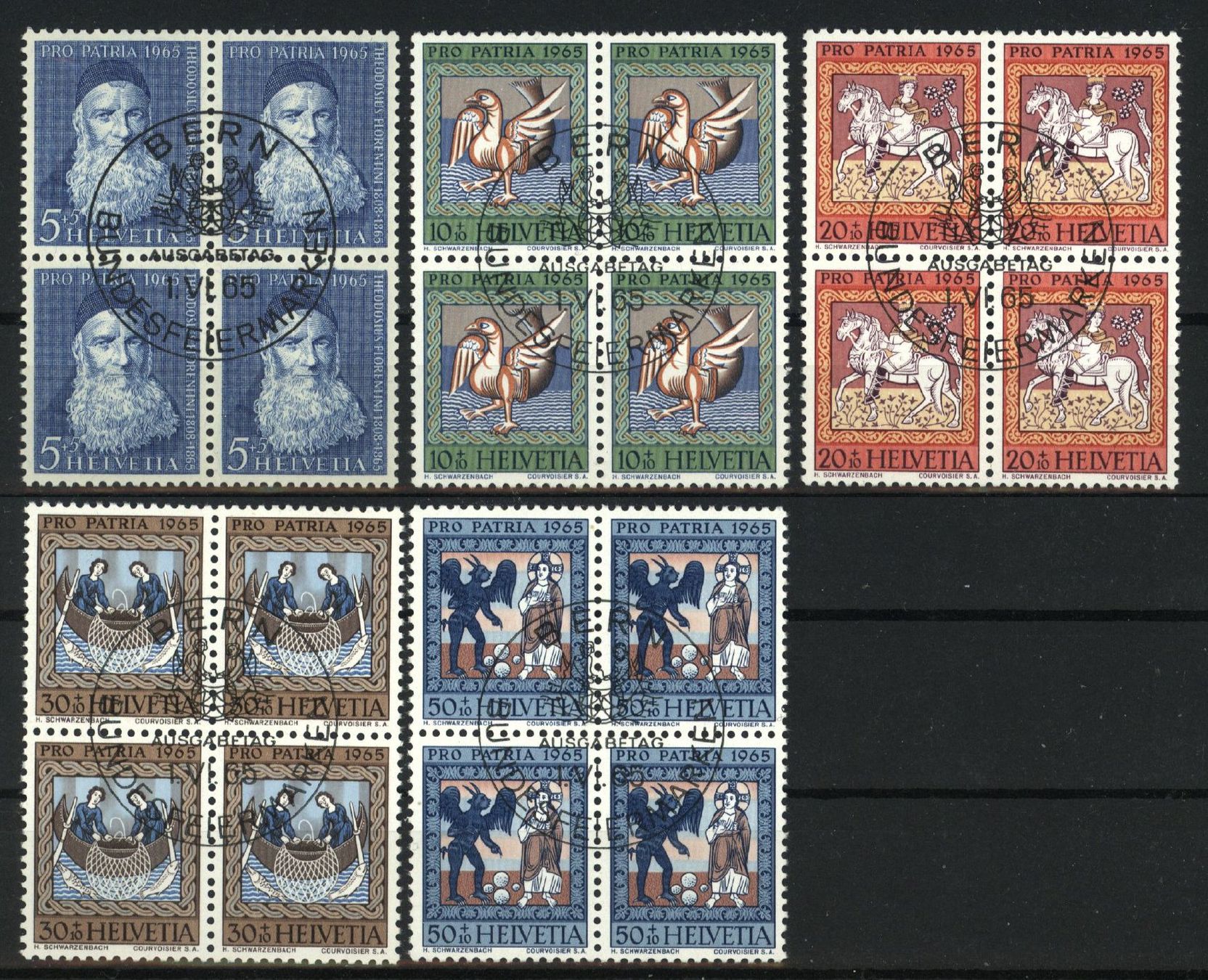 Tutti i francobolli: 1965, Pro Patria, Viererblock, ET, gummiert – Usato da Willisau venduto da Vollstempel