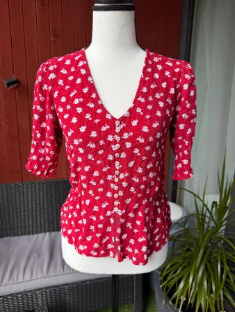 Sommer Bluse, Rot mit Blumenmuster 34