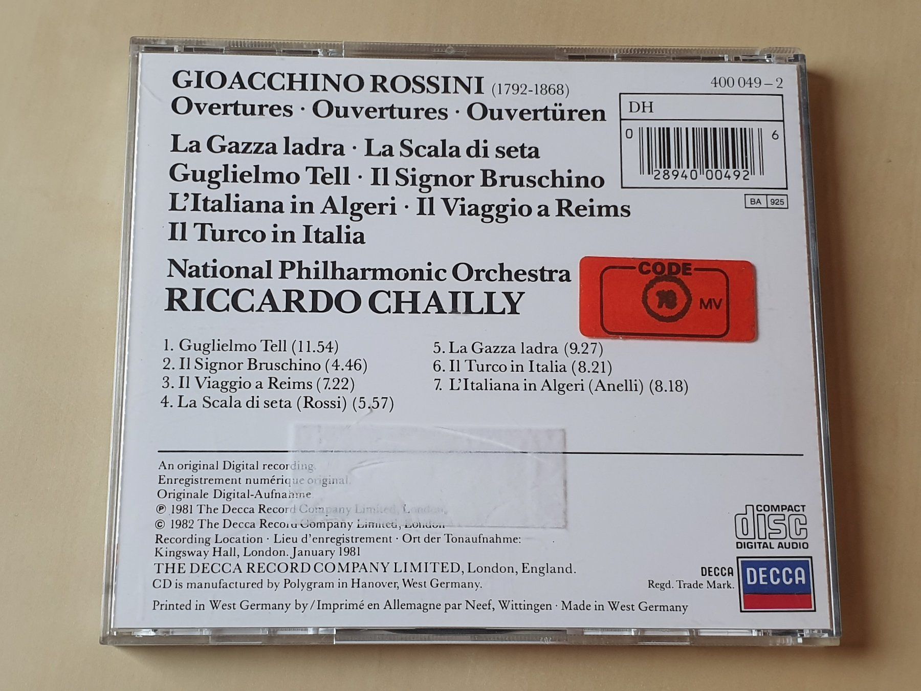 CD: Rossini 7 Overtures National Philharmonic Orchestra/Chailly – Usato da Stansstad venduto da collectorsshop 1