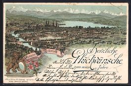 Litho Zürich, Ortsansicht aus der Vogel