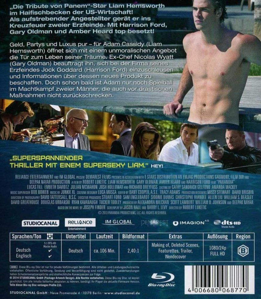 Alle DVDs: Paranoia (2013) Hemsworth/ Liam Neeson/Oldman/Harrison Ford – Gebraucht aus Volketswil von cinephilia 1