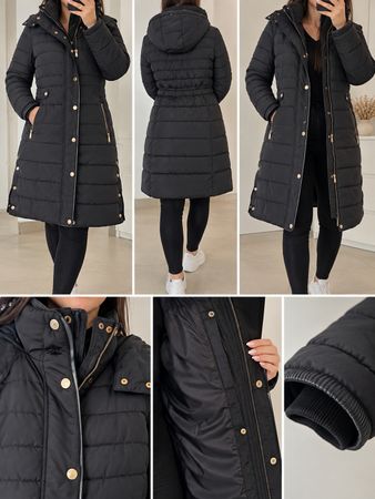 Damen Steppmantel schwarz mit Kapuze guter Zustand GR.36