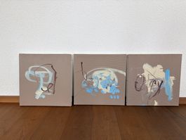 Abstraktes Triptychon – 3-teilige Acrylmalerei auf Leinwand