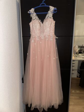 Festliches, langes, rosa Kleid mit Spitze