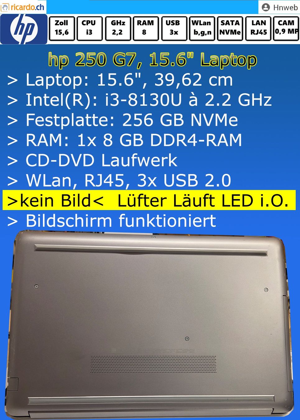 Hewlett Packard Notebook: hp 250 G7, 15.6" – Difettoso da Kaisten venduto da Hnweb 3