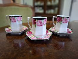 3 Kaffeepaare Matthes & Ebel Mäbendorf, sechseckig, 1930er