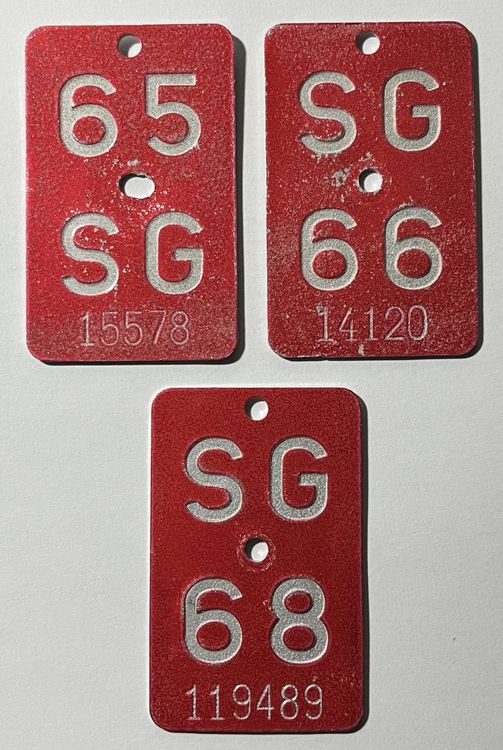 Sammler Original Velo Nummer Kanton SG 65 SG 66 und SG 68 (Gebraucht ...