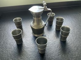 SIGG Zinn Becher Set, Krug und 6 Becher, Etain, Vintage.