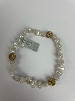 Perlenarmband mit goldenen Kristallkugeln/ Gummizug